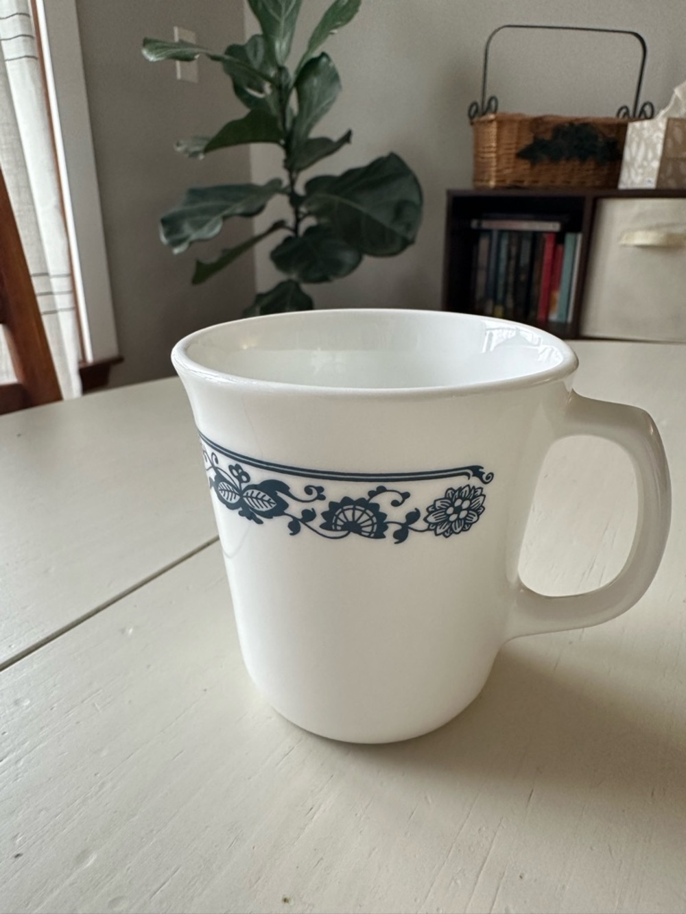 Corningware White Ceramic Mug with Blue Floral Band